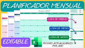 PLANIFICADOR MENSUAL EDITABLE PERPETUO EN EXCEL