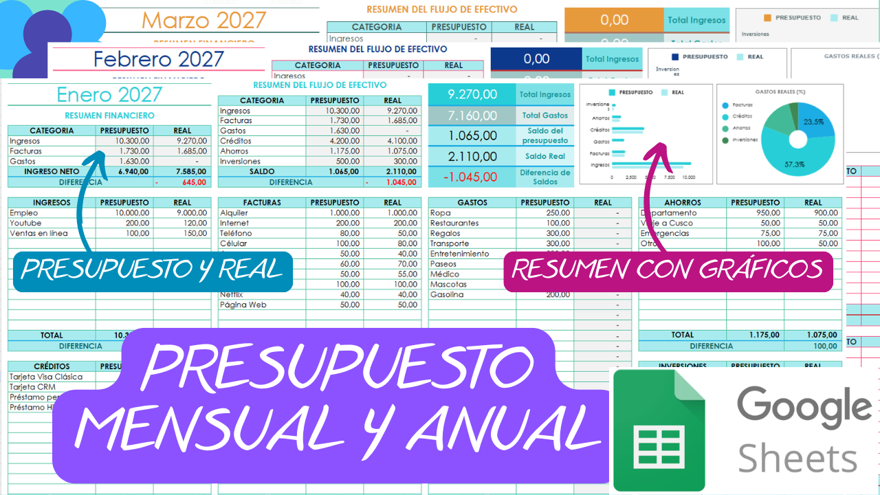 PRESUPUESTO MENSUAL Y ANUAL PARA FINANZAS PERSONALES EN GOOGLE SHEETS